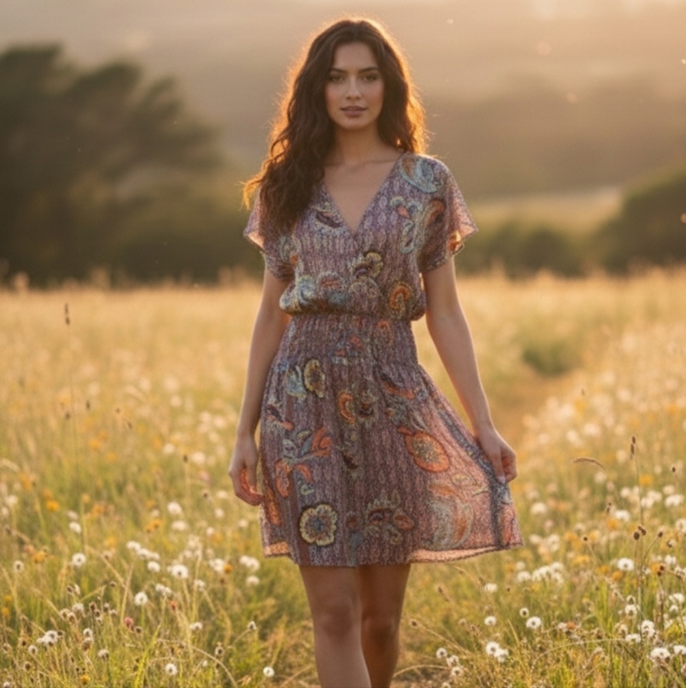 Bucketlist Boho Mixed Print Smocked Waist Surplice Dress